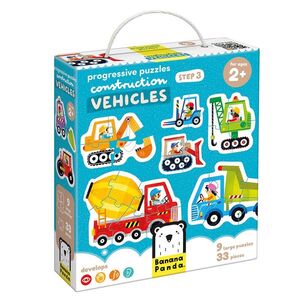 9 PUZZLES PROGRESIVOS VEHÍCULOS DE CONSTRUCCIÓN 33 PIEZAS (BANANA PANDA)
