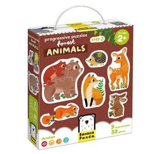 9 PUZZLES PROGRESIVOS ANIMALES DEL BOSQUE 33 PIEZAS (BANANA PANDA) REF. XBP-49206
